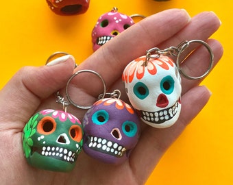 Handmade Sugar Skull Keychain: Colorful Calavera Decor