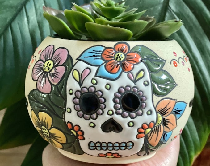 Sugar Skull Planter Pot, Calavera Planter, Calavera Skull, Mexican
