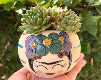 Handmade Frida Ceramic Succulent Planter Pot: Mexican Decor