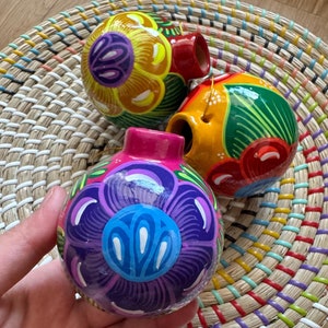 SET OF 3 Mexican Ornaments, Hand Painted Ornament, Christmas Ornaments, Mexican Handmade Ornament, Christmas gift tag, Stocking Stuffer
