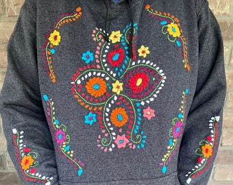 Sudadera bordada a mano, sudadera con flores mexicanas, sudadera
