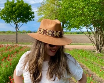 Handmade Faux Suede Mexican Sombrero with Woven Hat Band