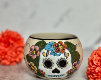 Handmade Sugar Skull Ceramic Planter, Día de Muertos Decor