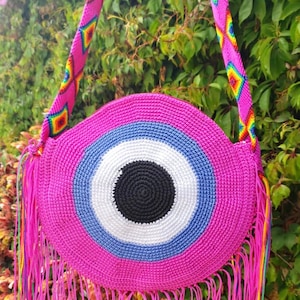 Evil Eye bag, Evil eye purse, Crotchet Evil Eye bag, Woven Evil Eye Bag, Artisanal evil eye accessories, Mal de Ojo Bag, Mexican Evil Eye