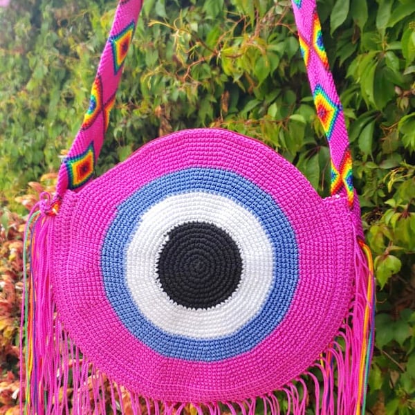 Evil Eye bag, Evil eye purse, Crotchet Evil Eye bag, Woven Evil Eye Bag, Artisanal evil eye accessories, Mal de Ojo Bag, Mexican Evil Eye