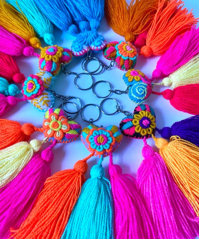 Embroidered Heart Keychain Macrame Heart Keychain Boho Heart Etsy