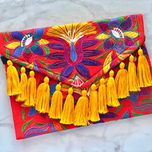 Sac de pochette mexicain fait à la main, sac de broderie florale, sac de pochette mexicain, enveloppe d’embrayage mexicain, sac d’embrayage d’été, pochette Mexique