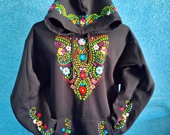 Hand Embroidered Hoodie: Mexican Floral Sweatshirt