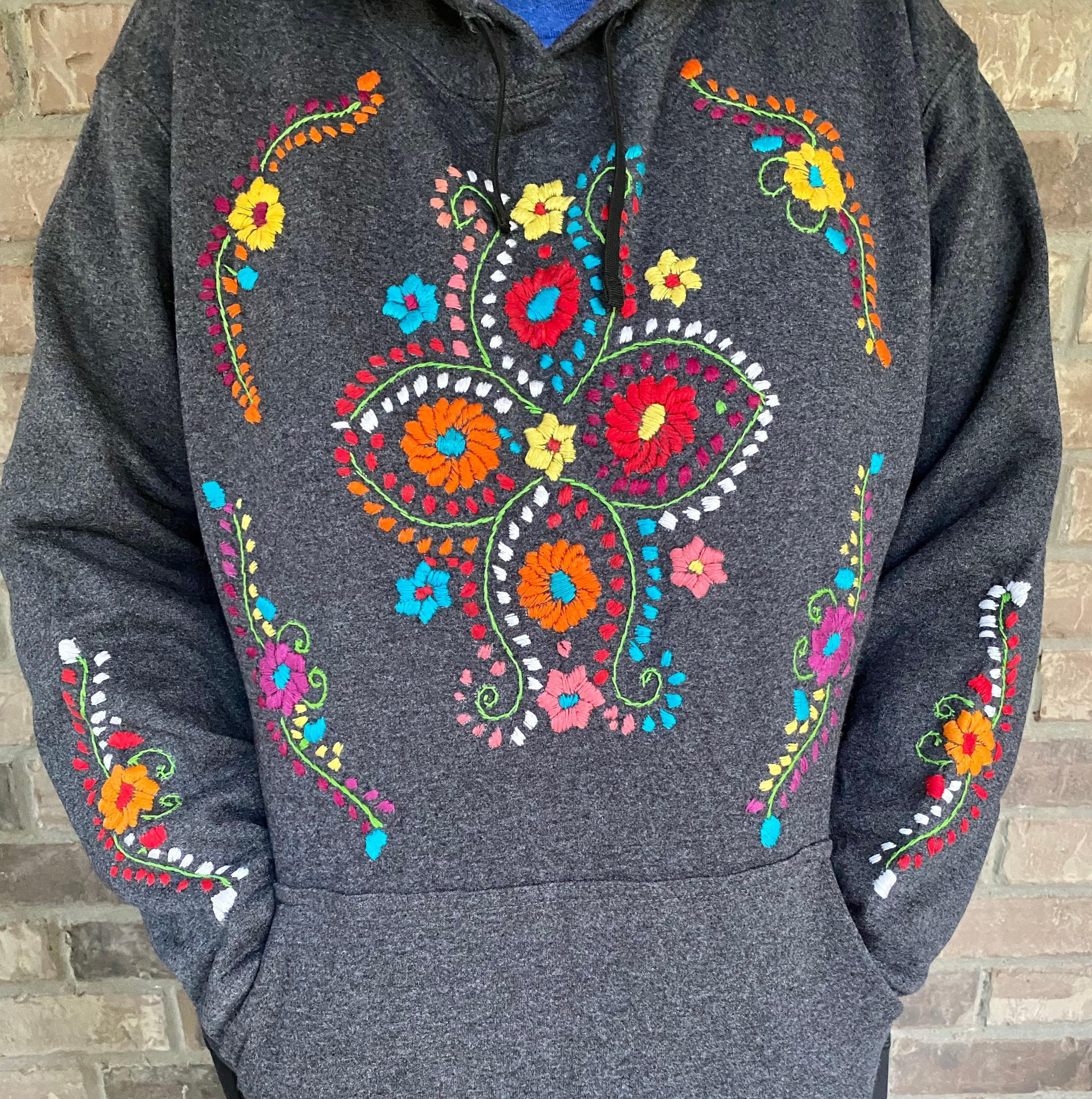 Hand Embroidered Mexican Pullover Hoodie