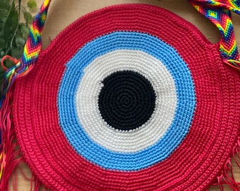 Evil Eye Bag, Evil Eye Purse, Crotchet Evil Eye Bag, Woven