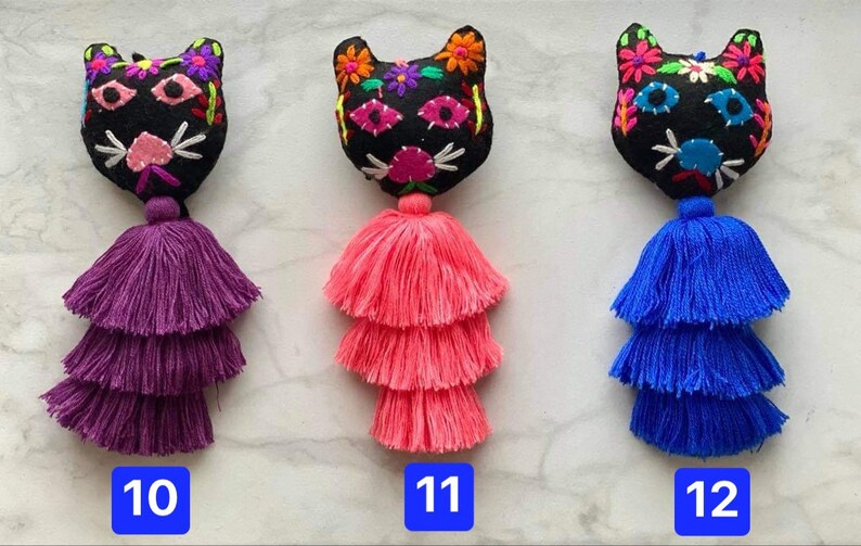 Embroidered Cat Tassel Dia De Los Muertos Gato Cat Gift Etsy