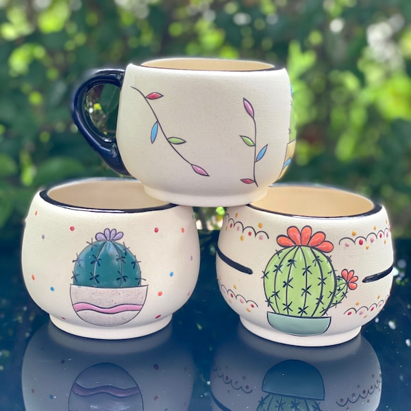 Cactus Mug, Cactus Mug Ceramic, Cactus Ceramic Mug, Mug Handmade, Cactus Gifts, Hand painted Ceramic Mug, Gift for her, Cactus Mexican Mug