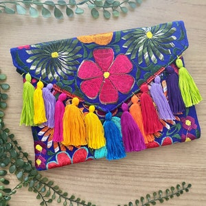 Pochette mexicaine faite main, Pochette à broderie florale, Pochette mexicaine, Pochette mexicaine enveloppe, Pochette d'été, Pochette Mexique