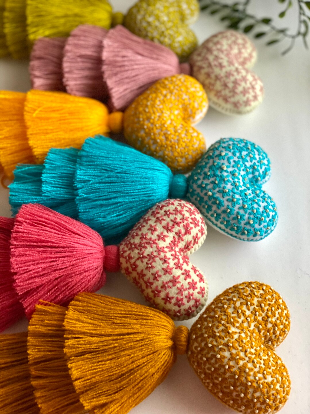 Embroidered Heart Tassel, Mothers Day Gift, Boho Heart Tassel, Mexican