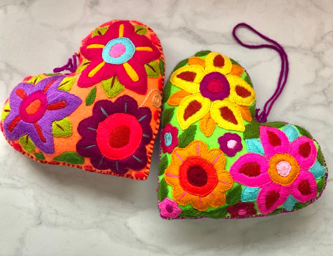 Mini Embroidered Heart Pillow, Heart Pillow Valentines Day, Valentine's