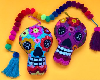 Handmade Sugar Skull Decor: Calavera Tassel Pillow