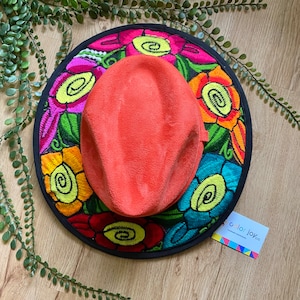 Colorful Faux Suede Floral Sun Hat, Mexican Suede Hat, Embroidered Hat, Mexican Sombrero, Mexican Hats for Women, Fall embroidered hat