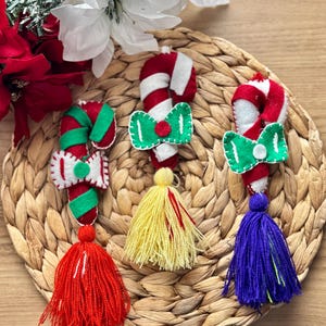 Handmade Embroidered Candy Cane Ornament: Mexican Christmas Decor