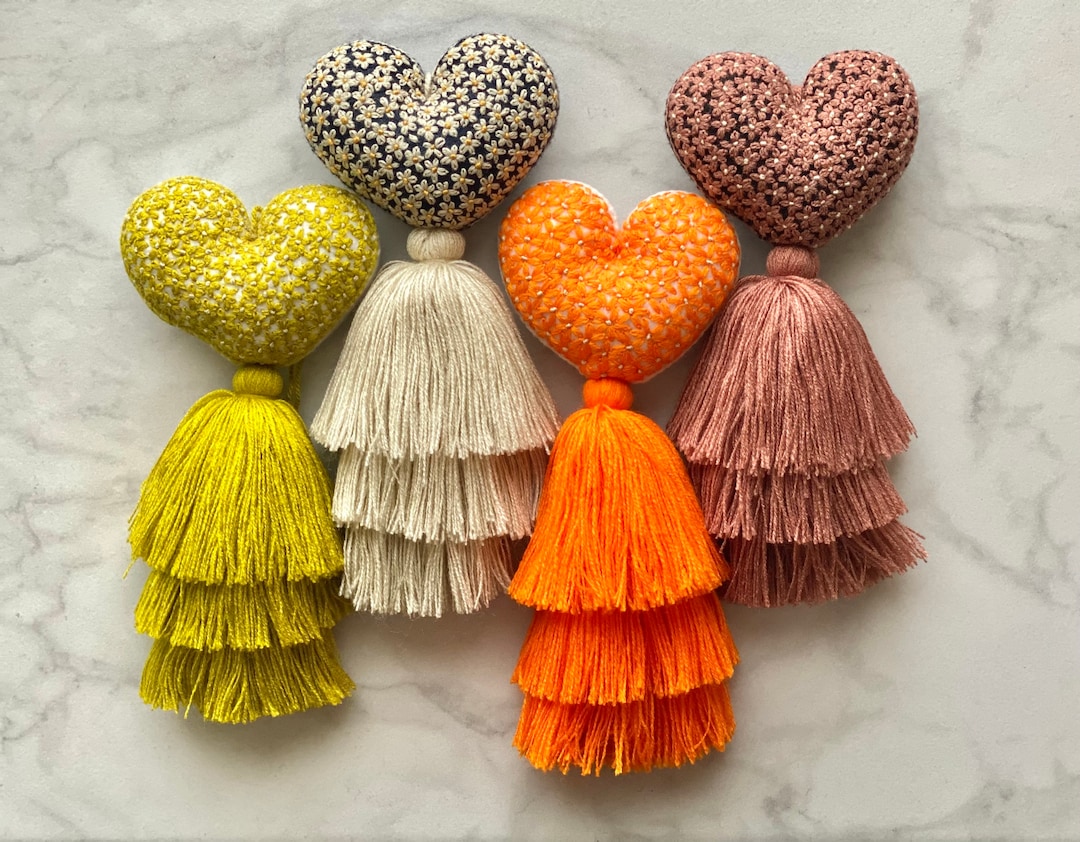 Embroidered Heart Tassel, Mothers Day Gift, Boho Heart Tassel, Corazon