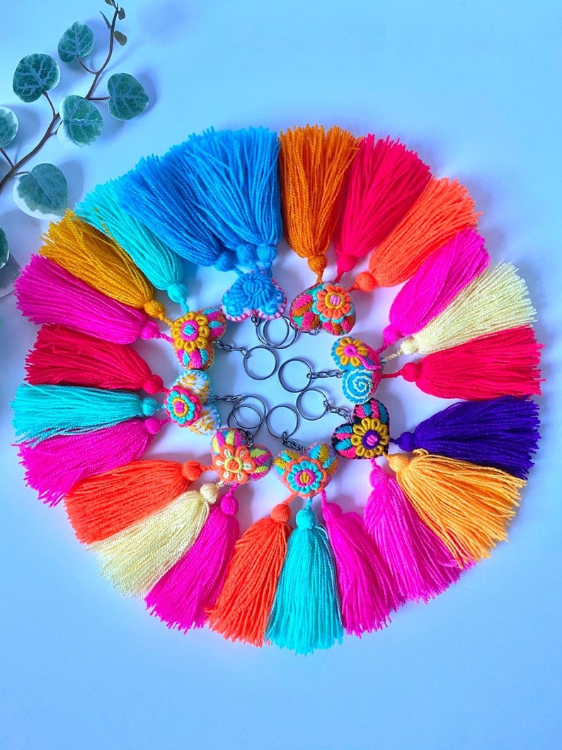 Embroidered Heart Keychain Macrame Heart Keychain Boho Heart Etsy