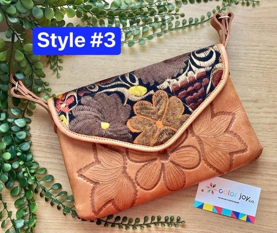 Custom Hand Tooled Leather Hand painted Floral Crossbody Handbag Mexican Bag
