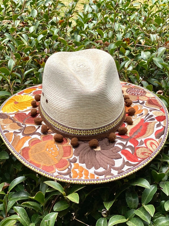 Colorful Floral Sun Hat Mexican Palm Hat Embroidered Hat Etsy