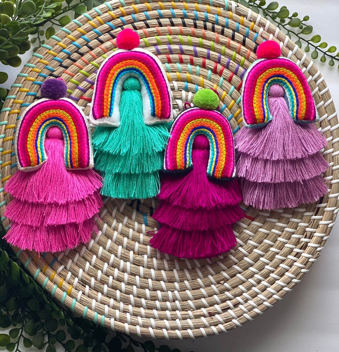 Embroidered Rainbow Tassel: Colorful Bag Accessory - Etsy