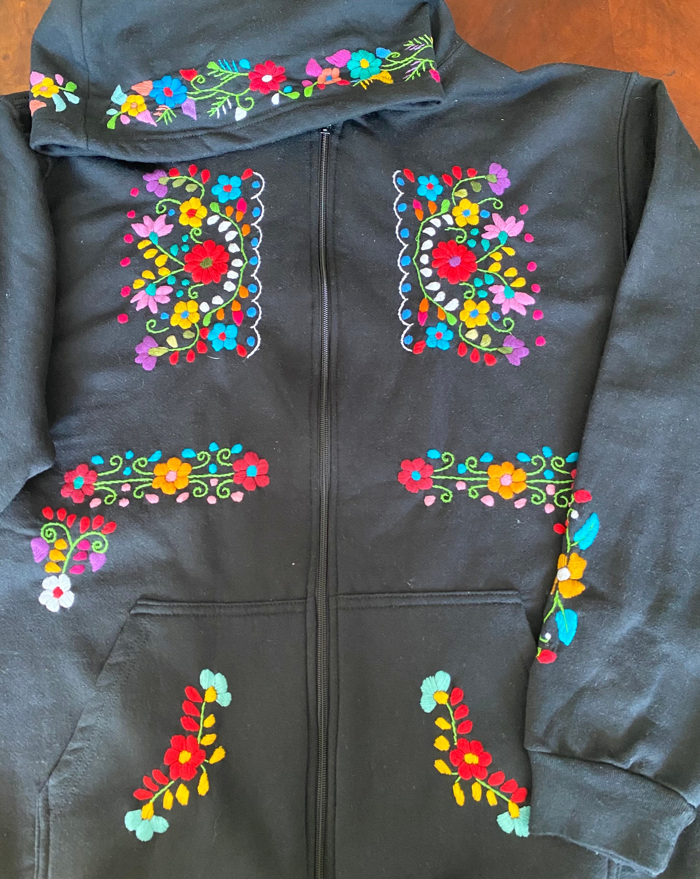 Hand Embroidered Floral Hoodie: Mexican Artisanal Sweatshirt