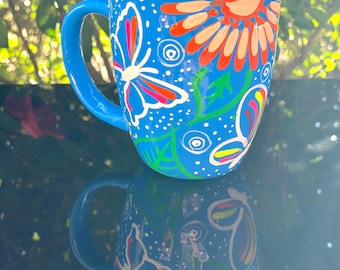 Gift for her Mug Handmade Hand painted Ceramic Mug Flower Gifts Flower Mug Ceramic Flower Butterfly Mug Summer Mugs