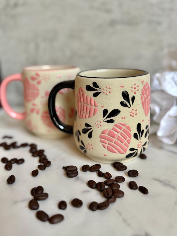 Hand-Painted Ceramic Mug: Concha Heart Talavera Design