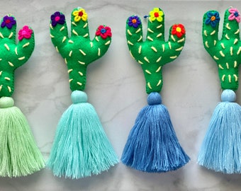 Embroidered Cactus Tassel: Colorful Car or Bag Accessory