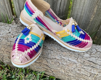 Colorful Woven Leather Huarache Sandals: Boho Spring Shoes