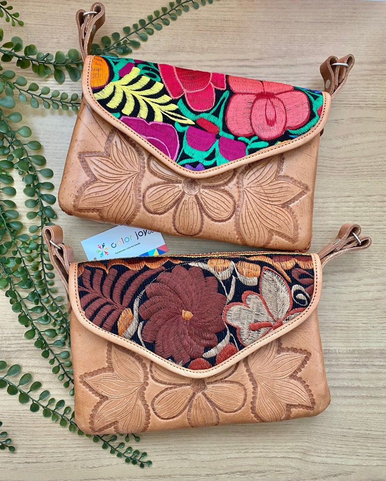 Handmade Mexican Leather Bag Handtooled Embossed Leather Etsy