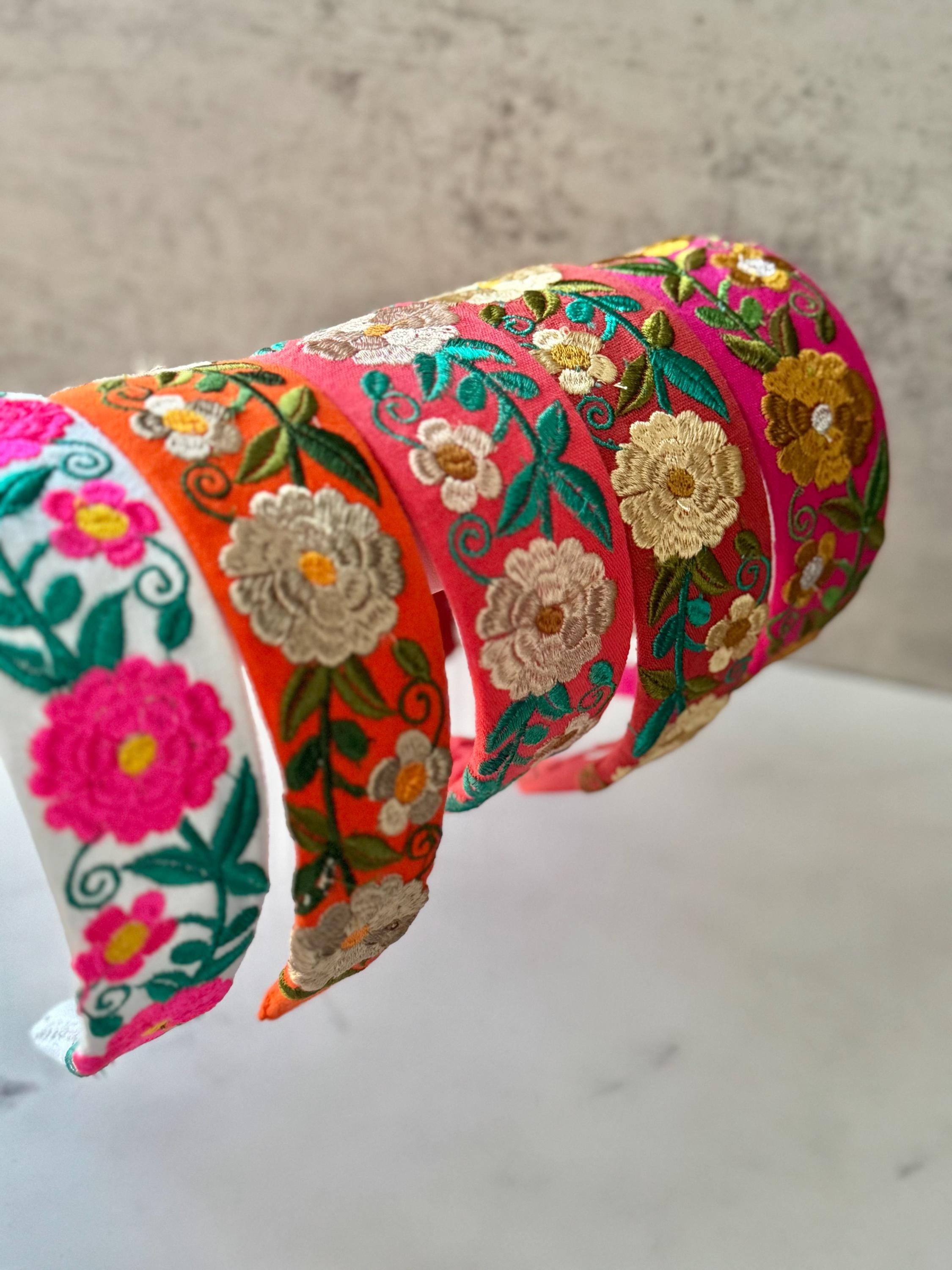 Mexican Embroidery Headband Set Cotton Polyester Wide Festive Accessory Traditional Mexican Floral Headband. Diadema Ketzaly Floral main image 4