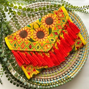 Pochette mexicaine faite main, Pochette à broderie florale, Pochette mexicaine, Pochette mexicaine enveloppe, Pochette d'été, Pochette Mexique