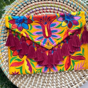 Pochette mexicaine faite main, Pochette à broderie florale, Pochette mexicaine, Pochette mexicaine enveloppe, Pochette d'été, Pochette Mexique