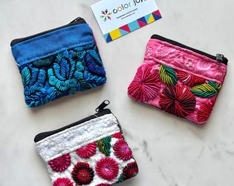 Embroidered Floral Coin Purse: Woven Mexican Pouch