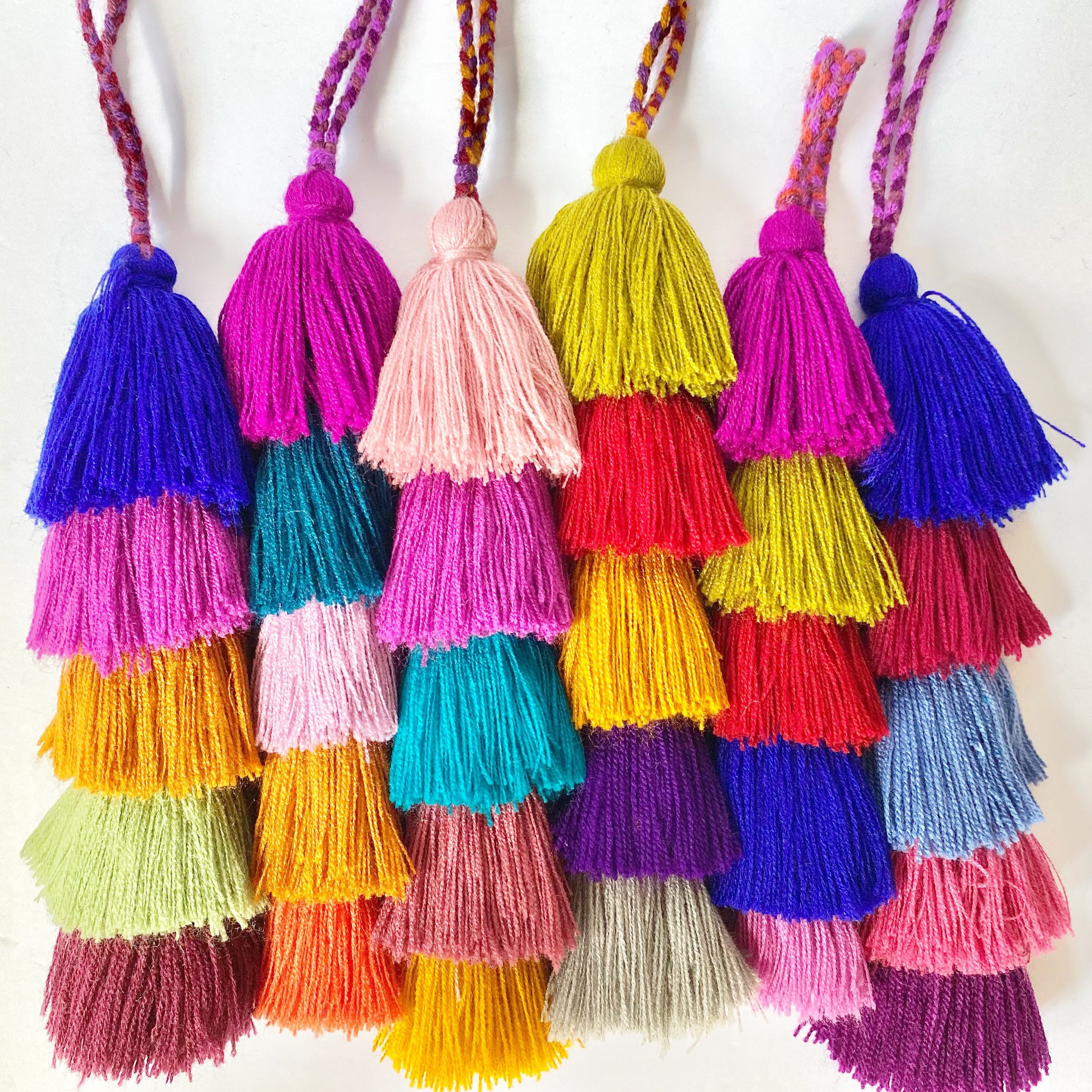 Pink Handmade Fiber Loop Tassels - Bag Charm Tassel