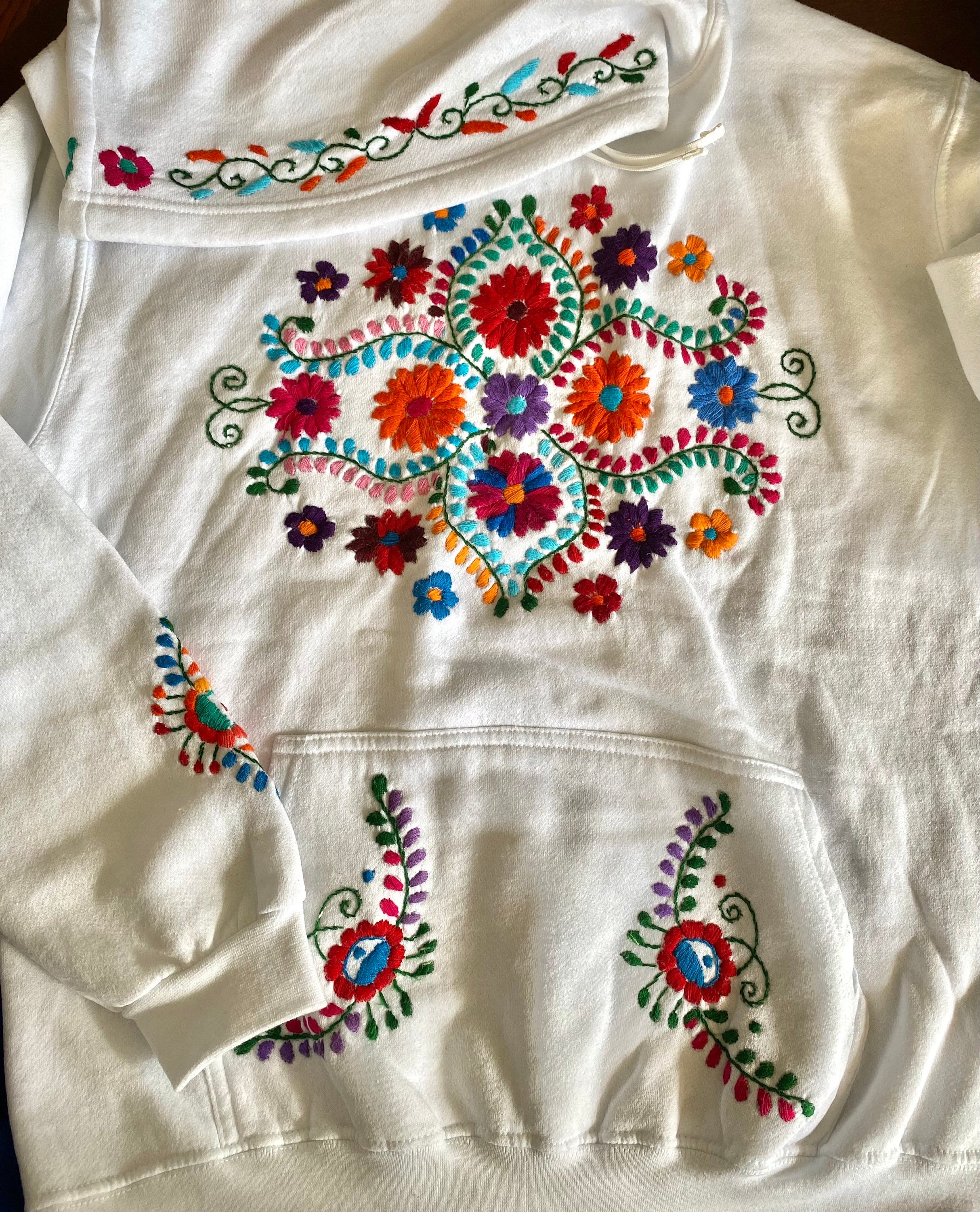 Hand Embroidered Mexican Pullover Hoodie