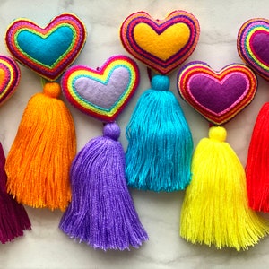 Embroidered Heart Tassel, Mothers Day Gift, Boho heart tassel, Embroidered corazon tassel, Mexican heart tassel, Stocking Stuffer