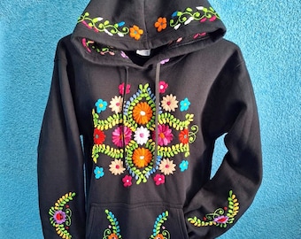 Hand Embroidered Sweatshirt, Mexican Floral Sweatshirt