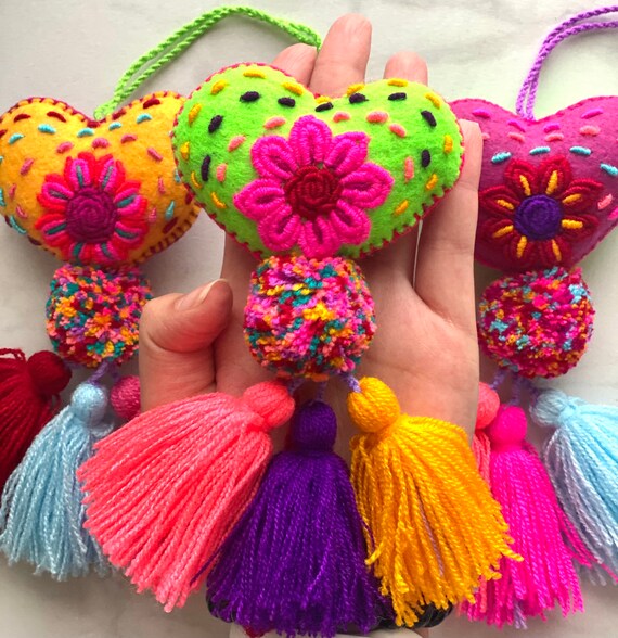 Embroidered Heart Tassel Mothers Day Gift Boho Heart Tassel Etsy