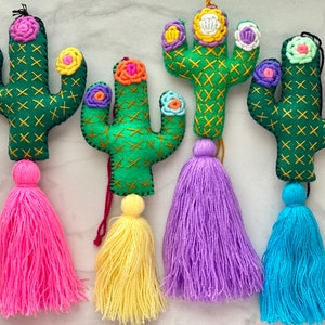 SURPRISE Cactus Tassel, Nopalito Tassel, Nopal Tassel, Embroidered cactus Tassel, Cactus Decor, Cactus Car Decor, Cactus Car Accessories