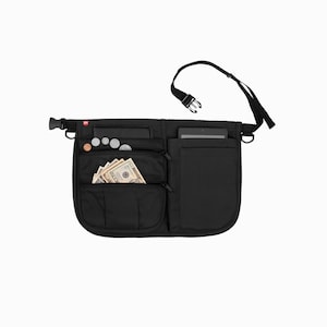 Apron, black, modern design, multiple pockets, durable, organizes everything