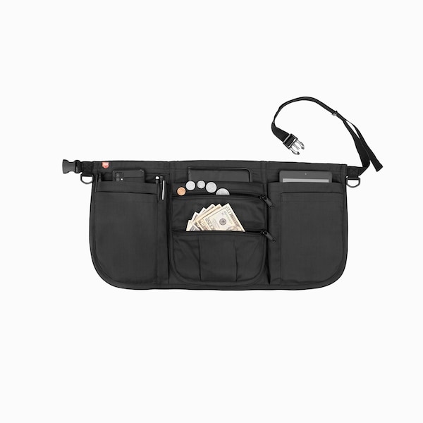 Apron, black, 7 pockets, quick release waist band, organizes everything durable