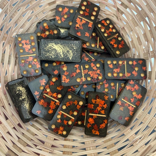 Autumn leaves resin dominoes game set - gold and black