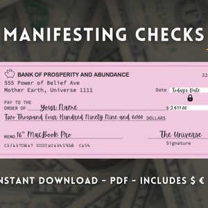 Money Manifestation Checks - Printable Cheque - Law of Attraction - Prosperity - Vision Board - Law of Abundance Prosperity, Wealth - Money