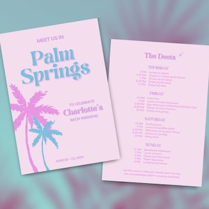 Palm Springs Bachelorette Itinerary Invitation | Editable Canva | Ibiza Hen Do | Beach Bach | Retro Printable Travel | Miami California