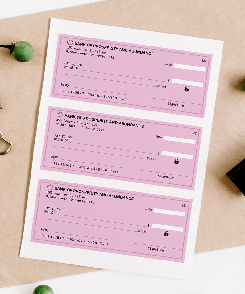 Manifestation Checks Printable Cheque Law of Attraction | Etsy