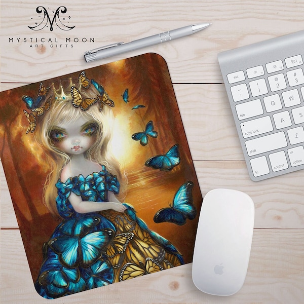 Butterfly Faerie Queen Mousepad / Big Eye Fantasy Art / Jasmine Becket-Griffith / Strangeling / Fairy Tale Mouse Pad / Monarch Butterflies